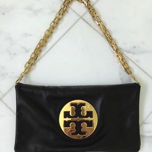 Tory Burch soft brown leather purse w gold chain